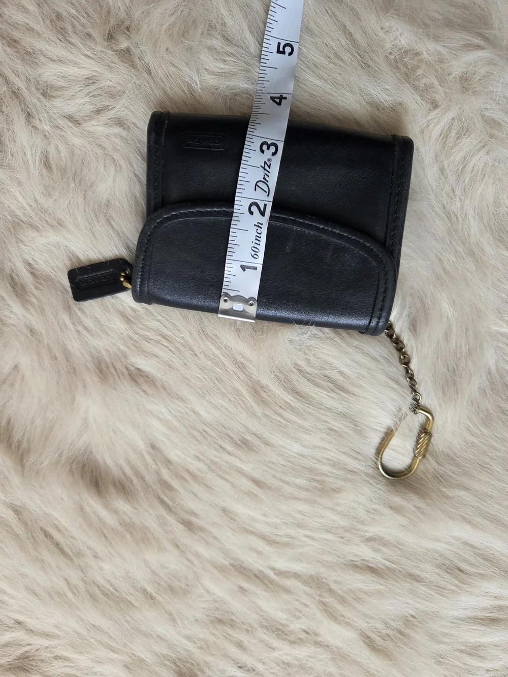 Vintage Coach Black Leather Key Wallet with Gold Chain